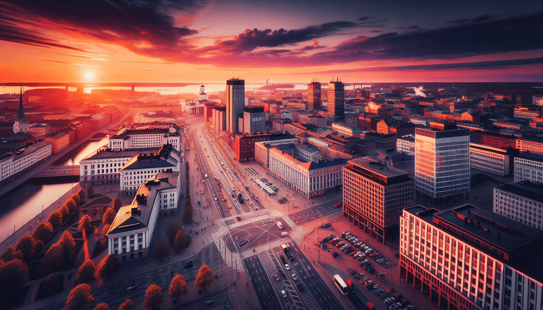 Helsinki cityscape at sunset